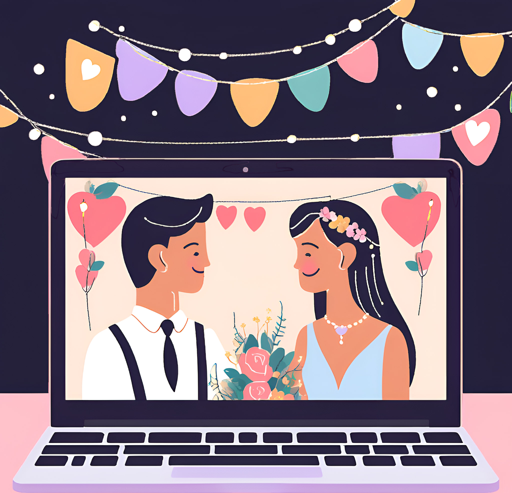 Laptop with wedding photos